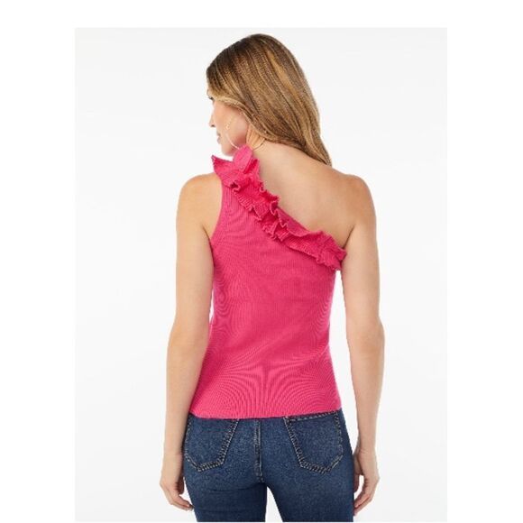 Sofia Vergara One Shoulder Ruffled Knit Tank Top Shirt Size L - Picture 6 of 8